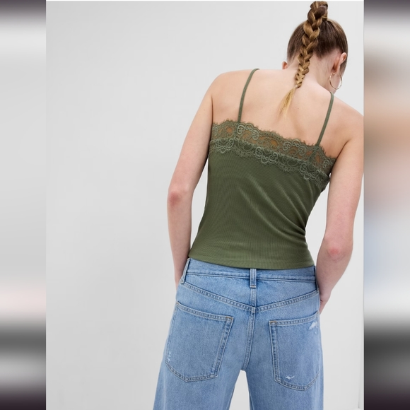 Khaki Ribbed Knit Lace Cami GAP - Picture 2 of 5
